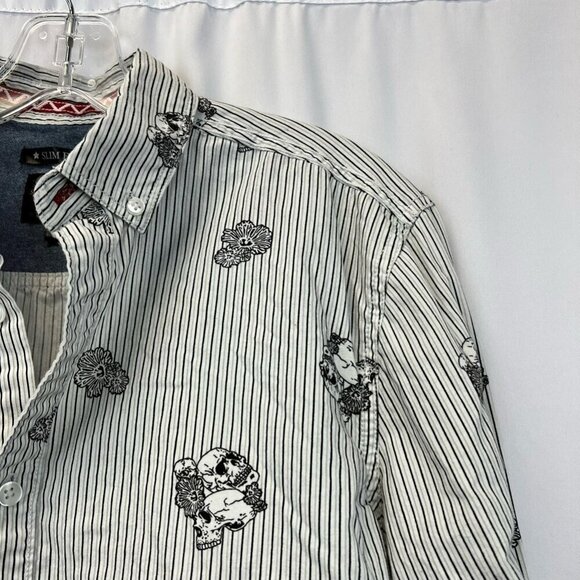 Stars & Stripes Mens Button-Up Shirt Skull/Stripe Long Sleeve Slim Fit S - Picture 10 of 12